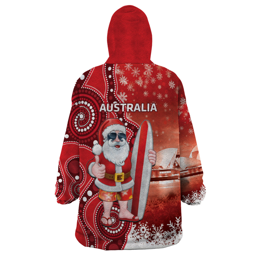 Christmas In July Australia Wearable Blanket Hoodie Santa Surfboard Sydney Opera House - Red - Vibe Hoodie Shop