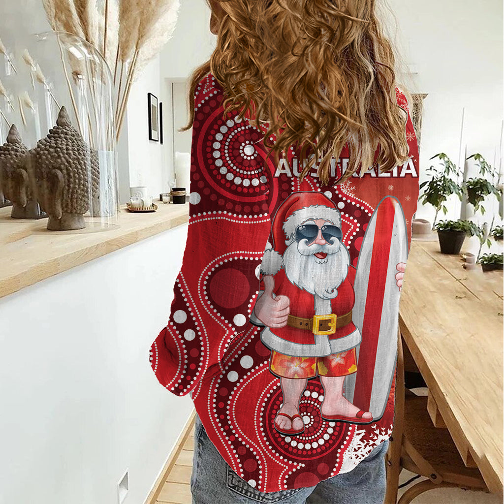 Christmas In July Australia Women Casual Shirt Santa Surfboard Sydney Opera House - Red - Vibe Hoodie Shop