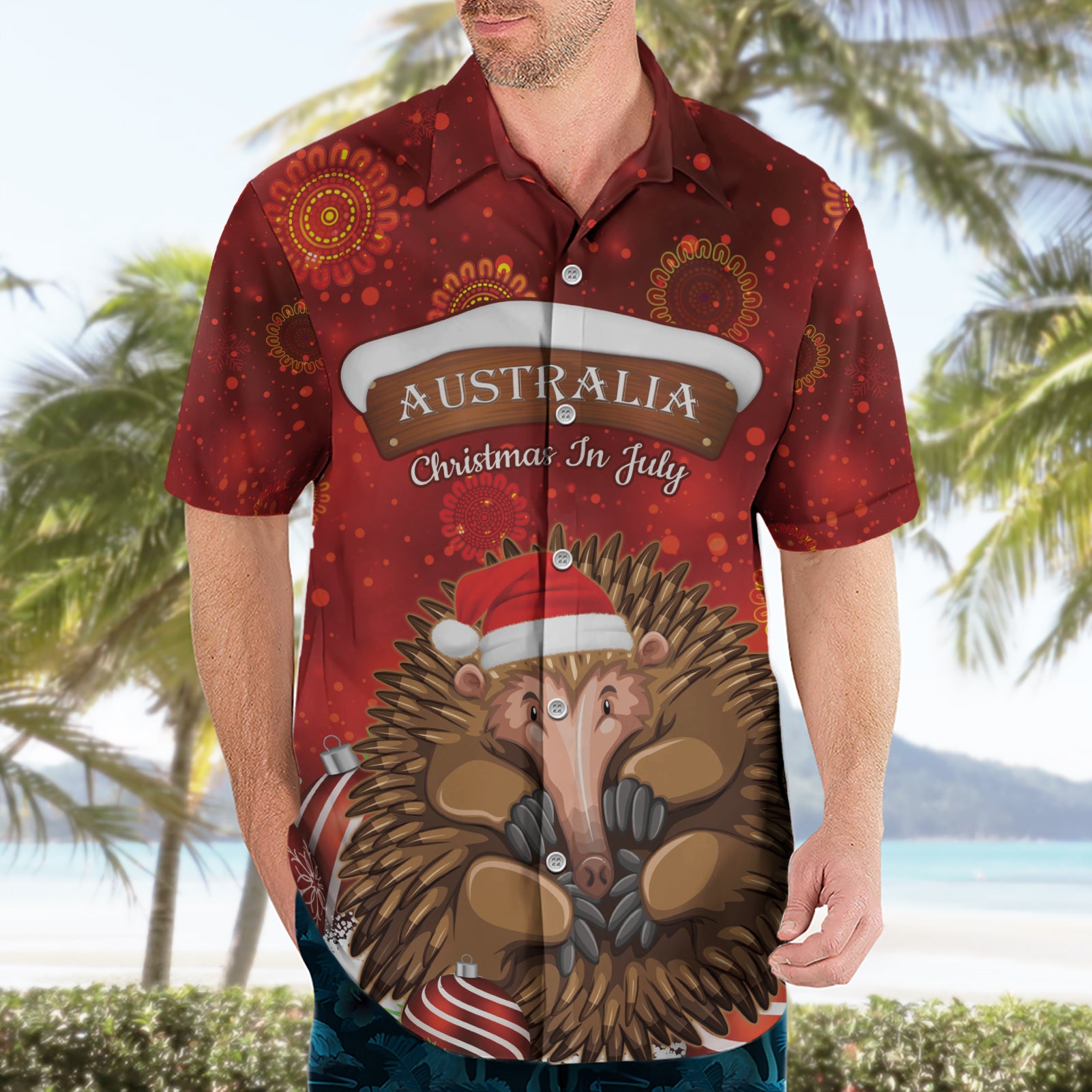 Australia Christmas In July Hawaiian Shirt Echidna Santa Claus - Vibe Hoodie Shop