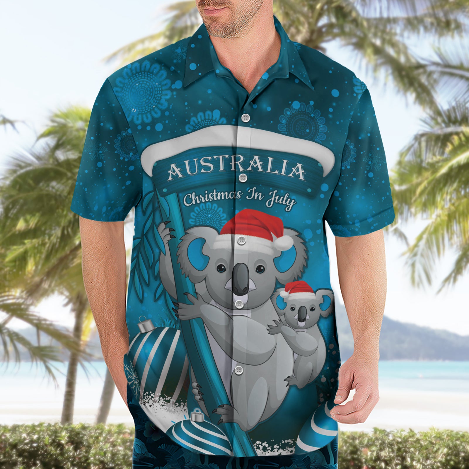 Australia Christmas In July Hawaiian Shirt Mommy and Baby Koala Santa - Blue - Vibe Hoodie Shop