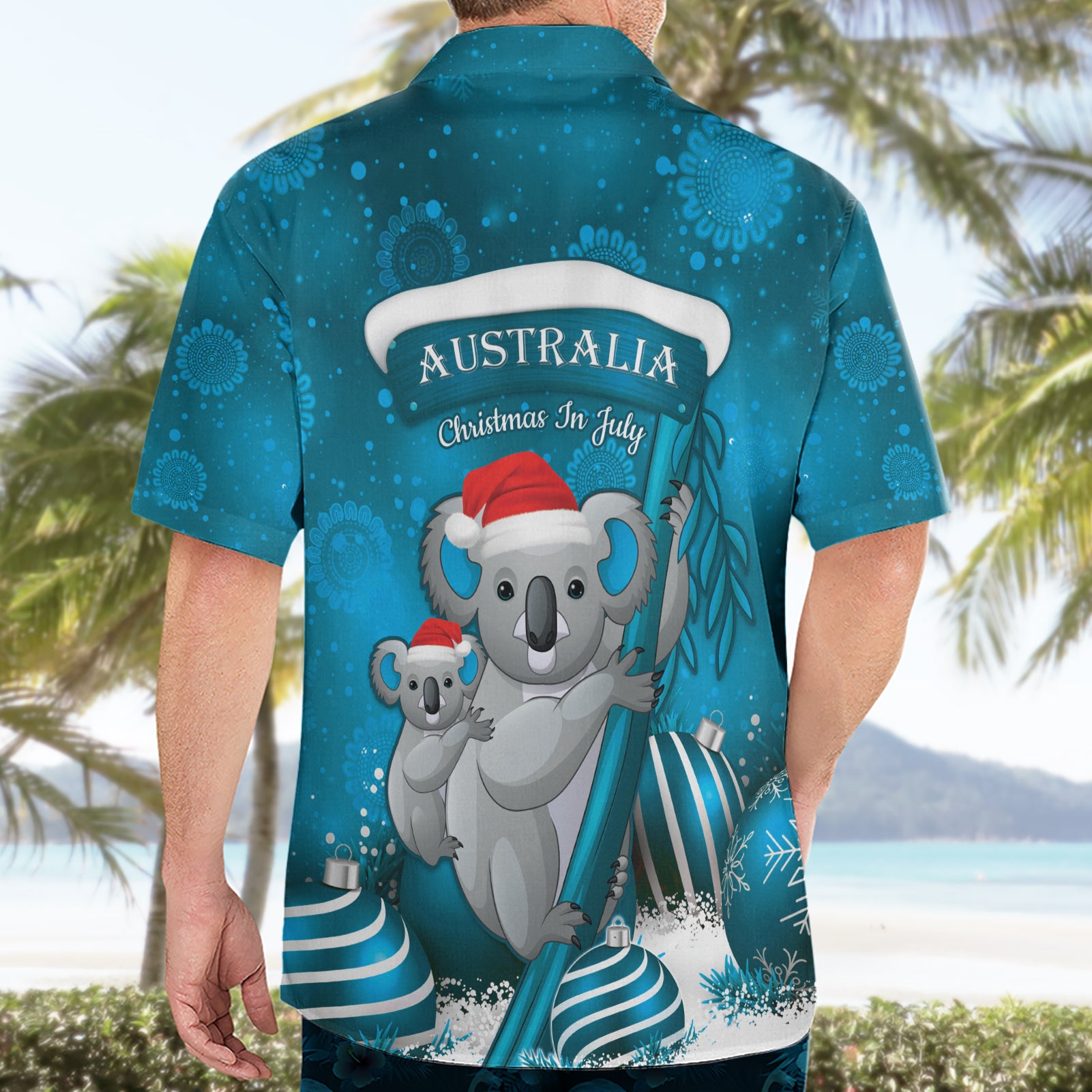 Australia Christmas In July Hawaiian Shirt Mommy and Baby Koala Santa - Blue - Vibe Hoodie Shop