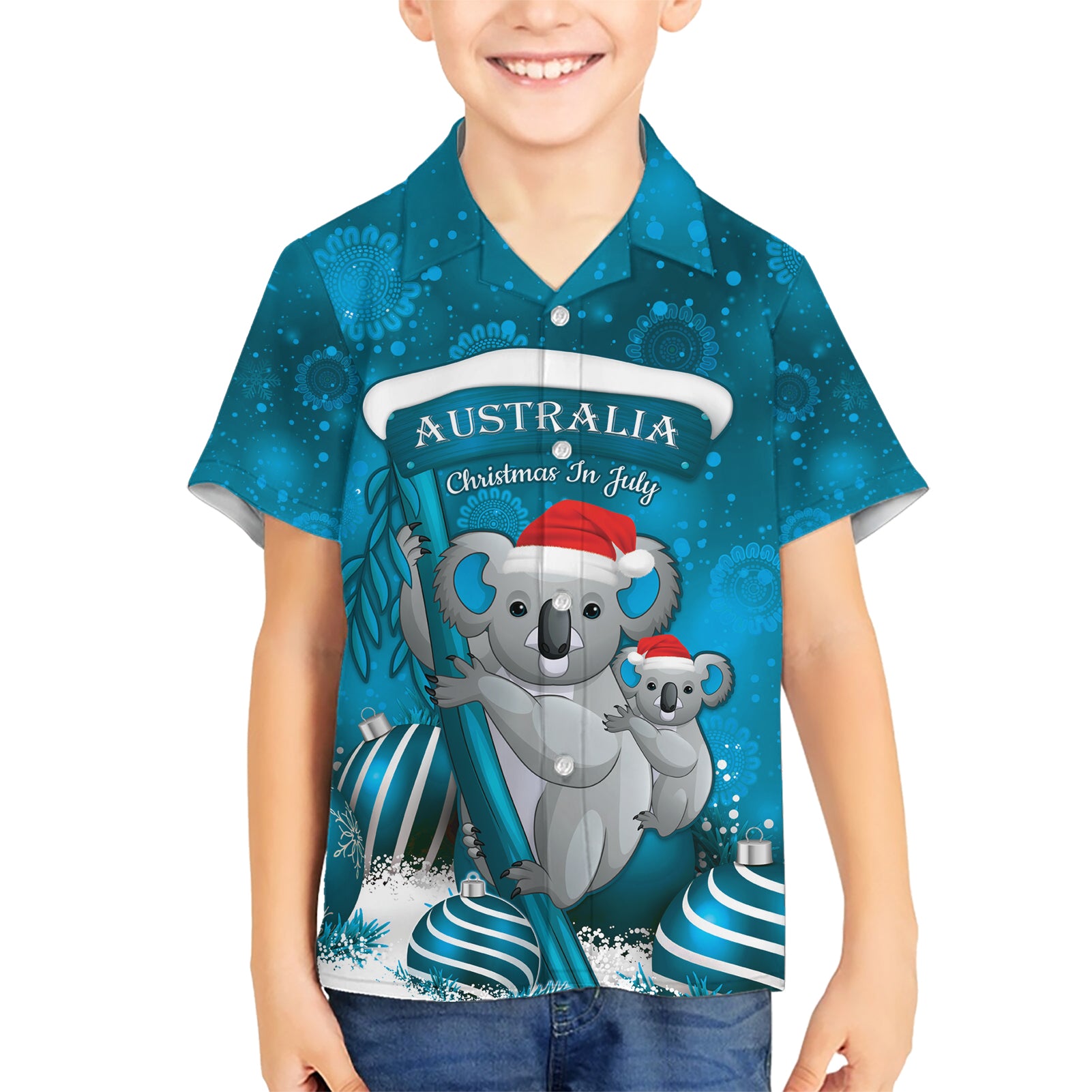 Australia Christmas In July Hawaiian Shirt Mommy and Baby Koala Santa - Blue - Vibe Hoodie Shop