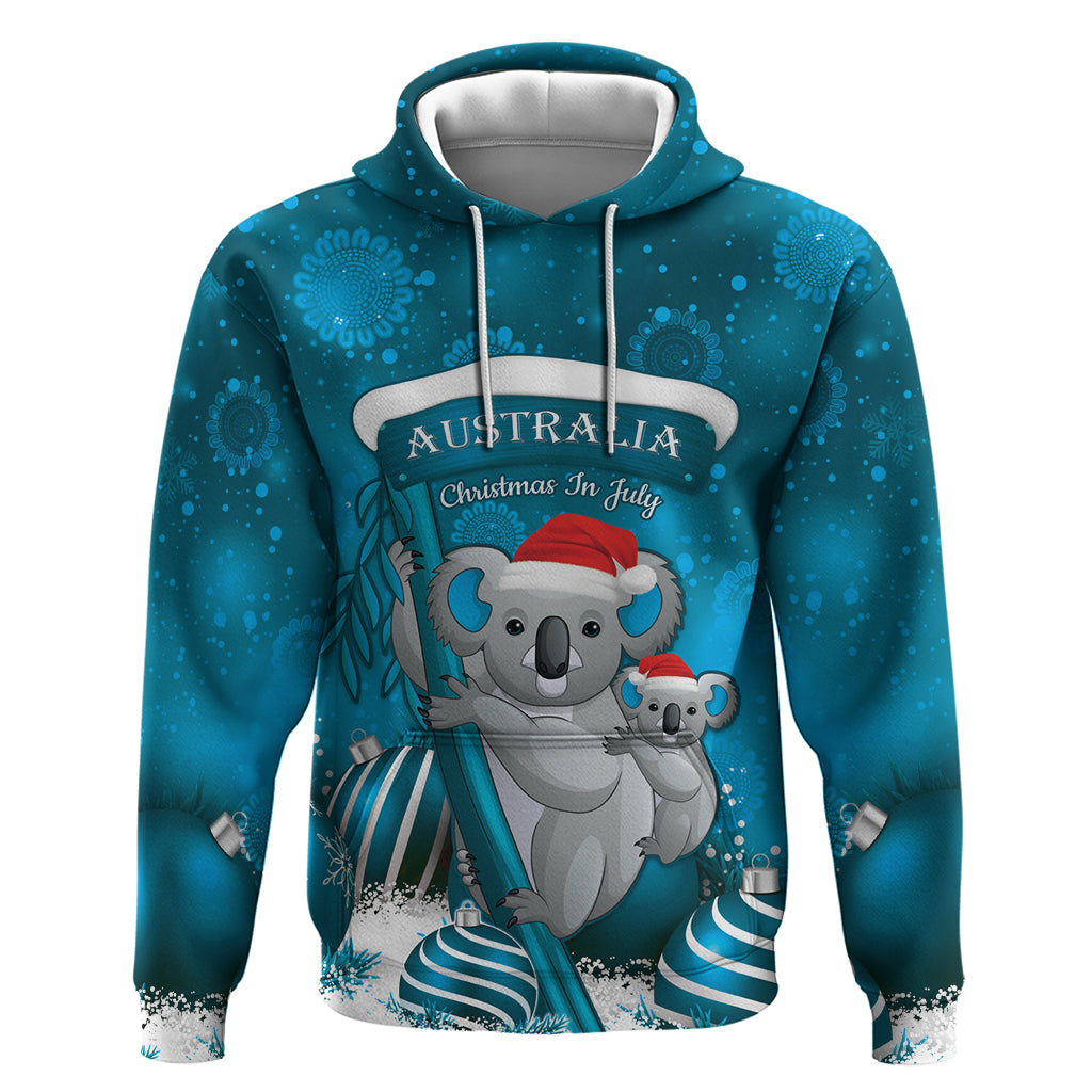 Australia Christmas In July Hoodie Mommy and Baby Koala Santa - Blue - Vibe Hoodie Shop