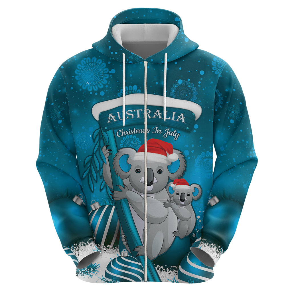 Australia Christmas In July Hoodie Mommy and Baby Koala Santa - Blue - Vibe Hoodie Shop