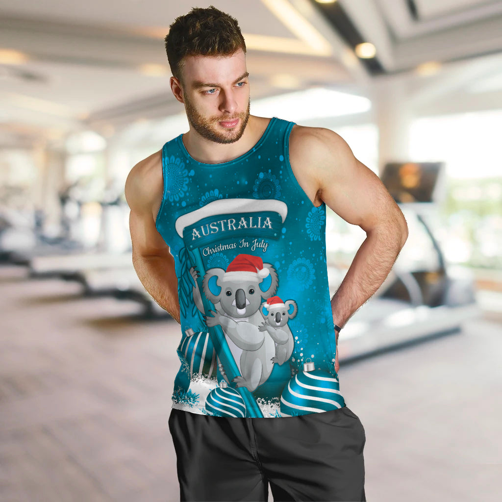 Australia Christmas In July Men Tank Top Mommy and Baby Koala Santa - Blue - Vibe Hoodie Shop