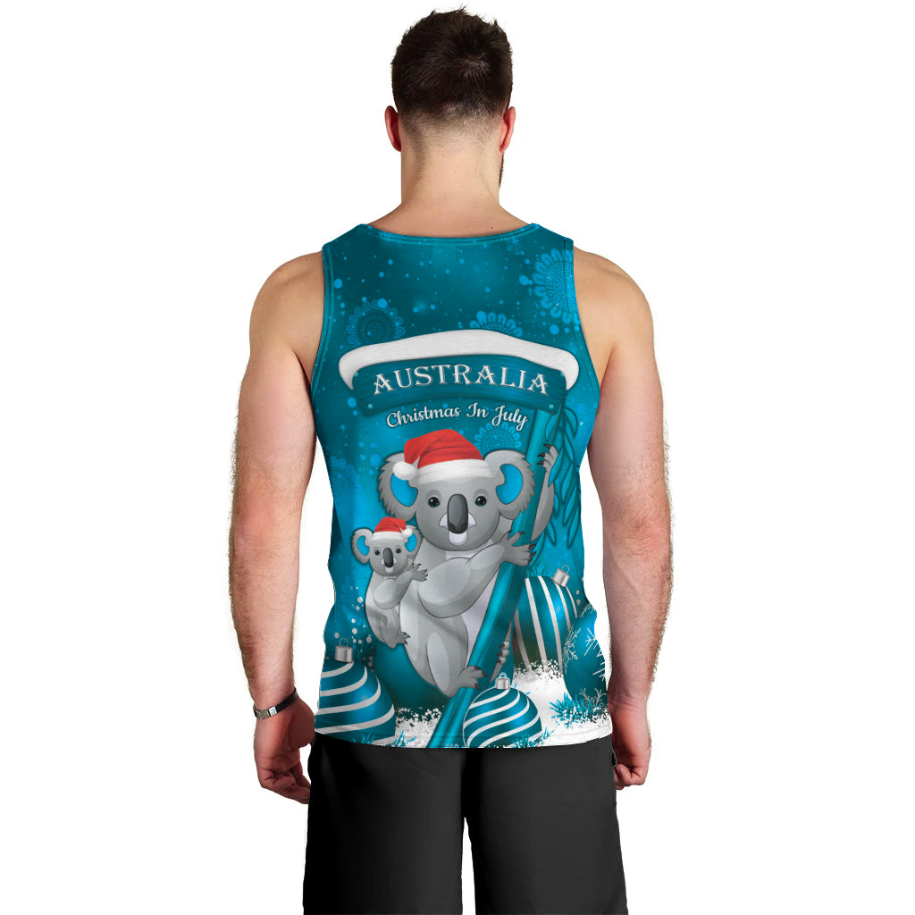 Australia Christmas In July Men Tank Top Mommy and Baby Koala Santa - Blue - Vibe Hoodie Shop