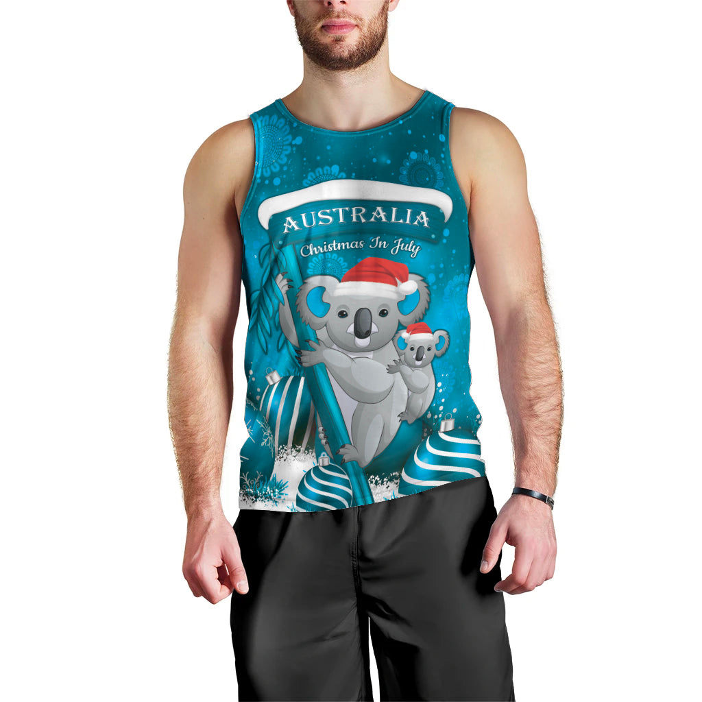 Australia Christmas In July Men Tank Top Mommy and Baby Koala Santa - Blue - Vibe Hoodie Shop