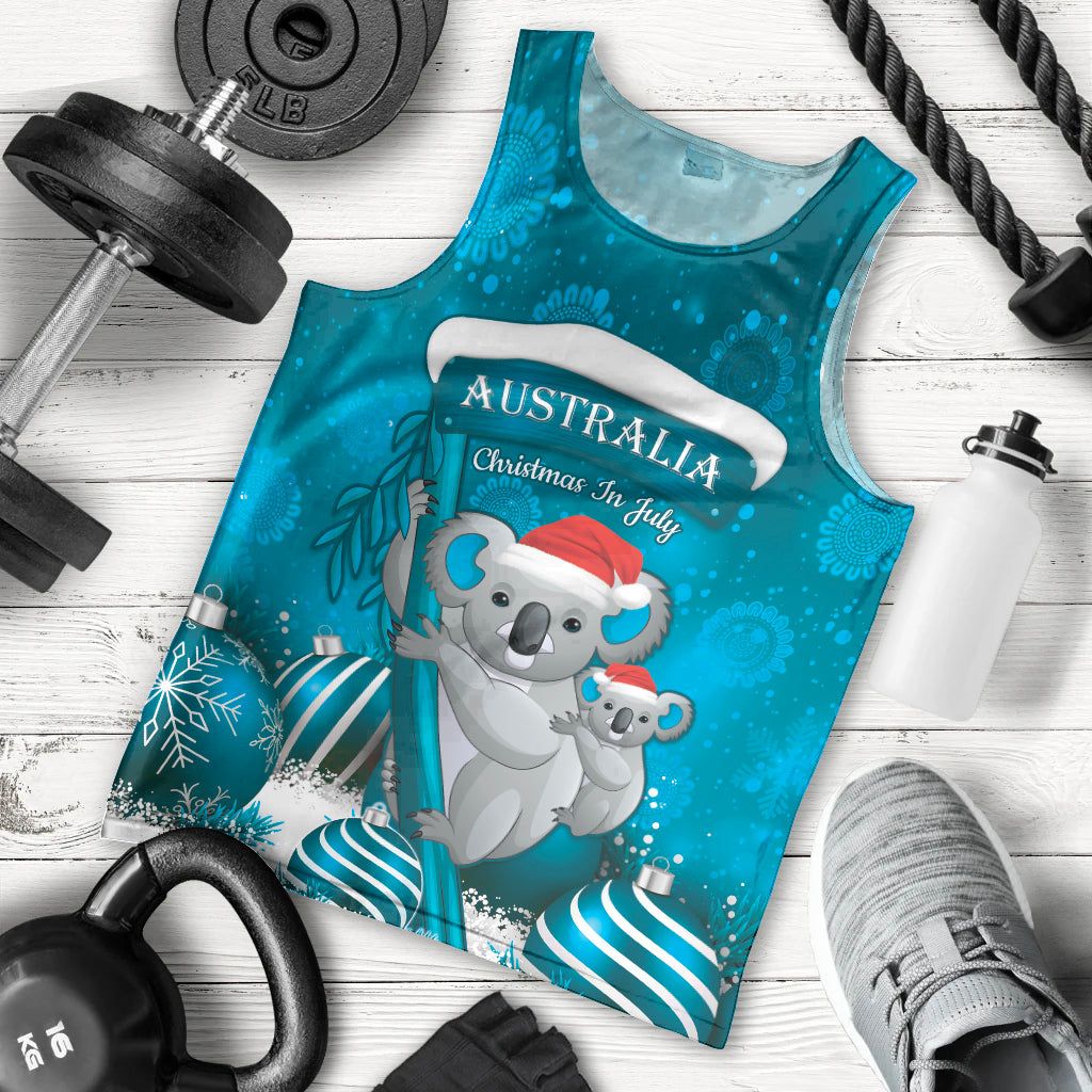 Australia Christmas In July Men Tank Top Mommy and Baby Koala Santa - Blue - Vibe Hoodie Shop