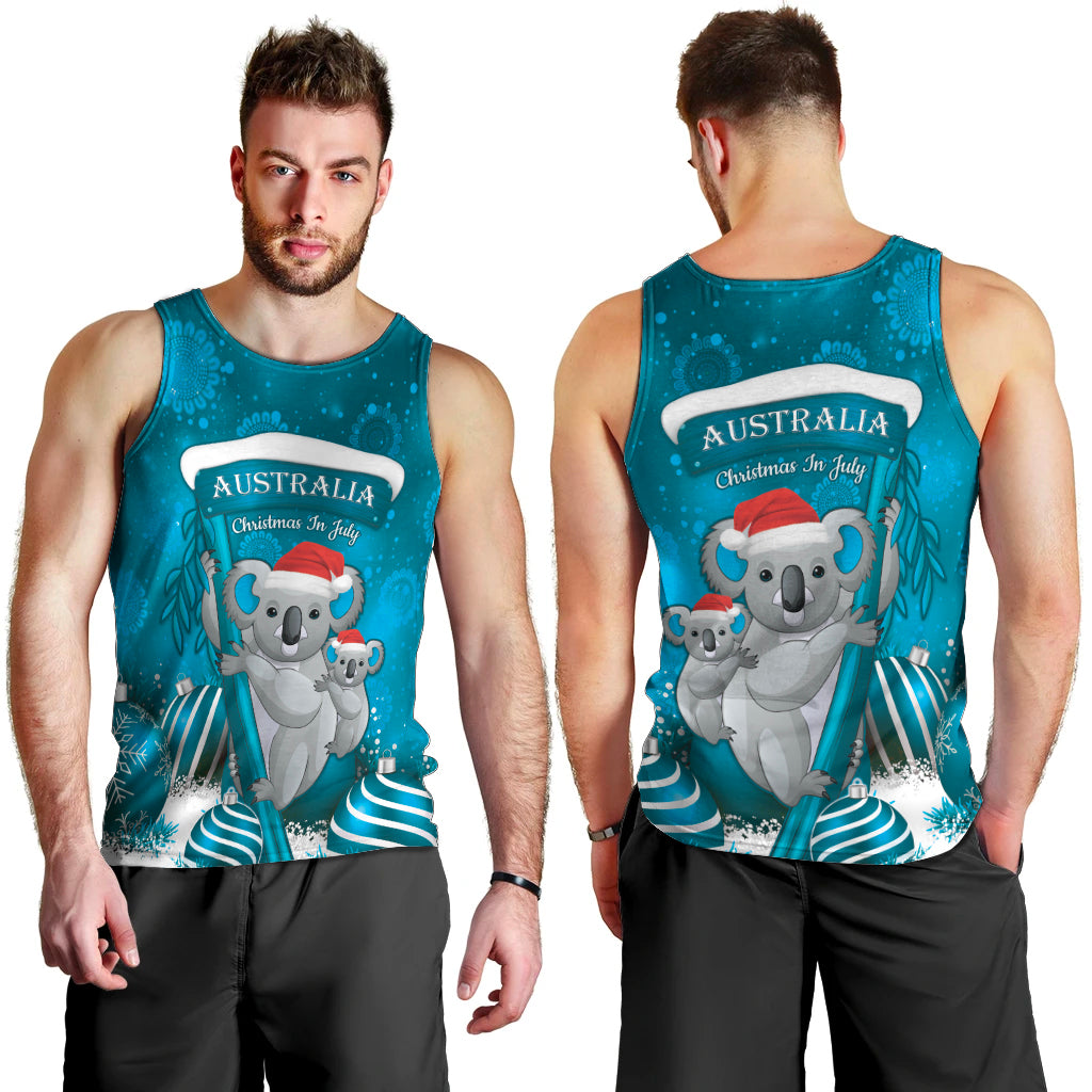 Australia Christmas In July Men Tank Top Mommy and Baby Koala Santa - Blue - Vibe Hoodie Shop
