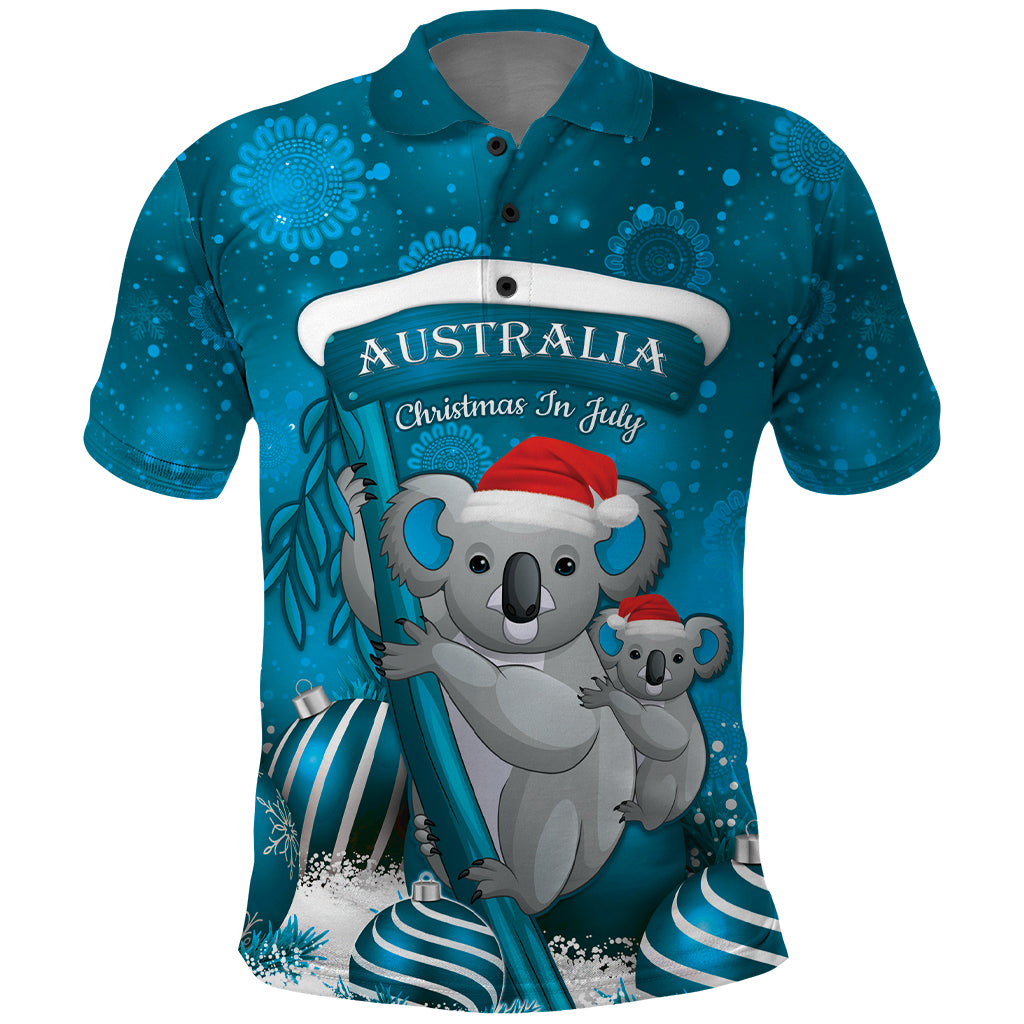 Australia Christmas In July Polo Shirt Mommy and Baby Koala Santa - Blue - Vibe Hoodie Shop