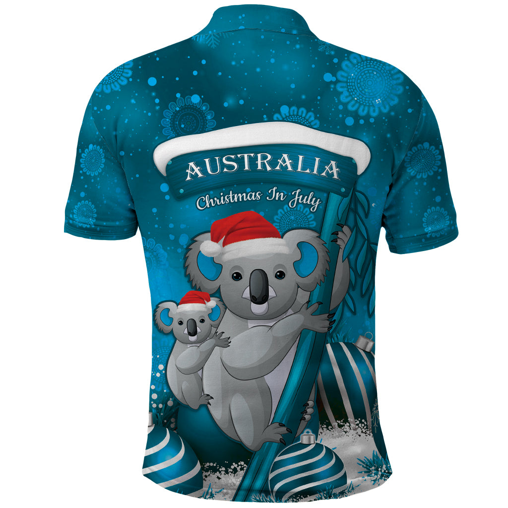 Australia Christmas In July Polo Shirt Mommy and Baby Koala Santa - Blue - Vibe Hoodie Shop