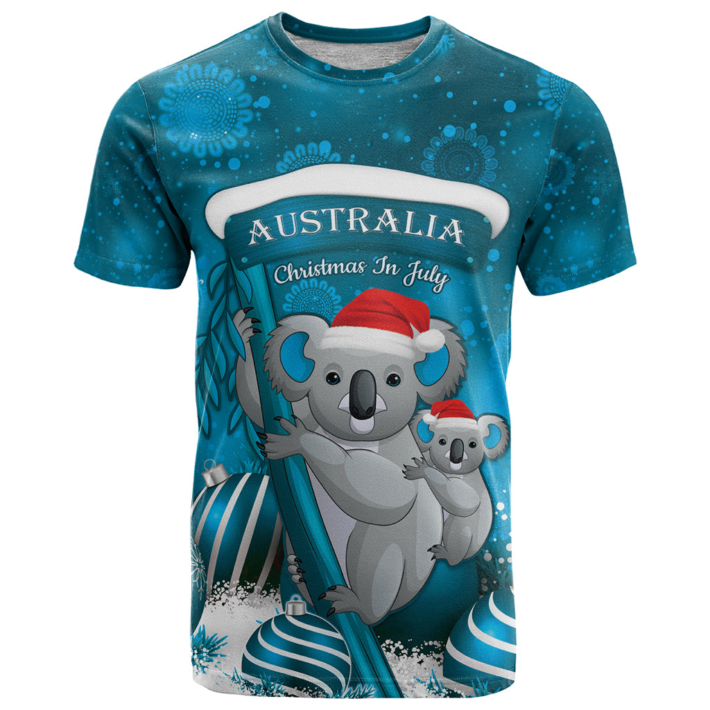 Australia Christmas In July T Shirt Mommy and Baby Koala Santa - Blue - Vibe Hoodie Shop