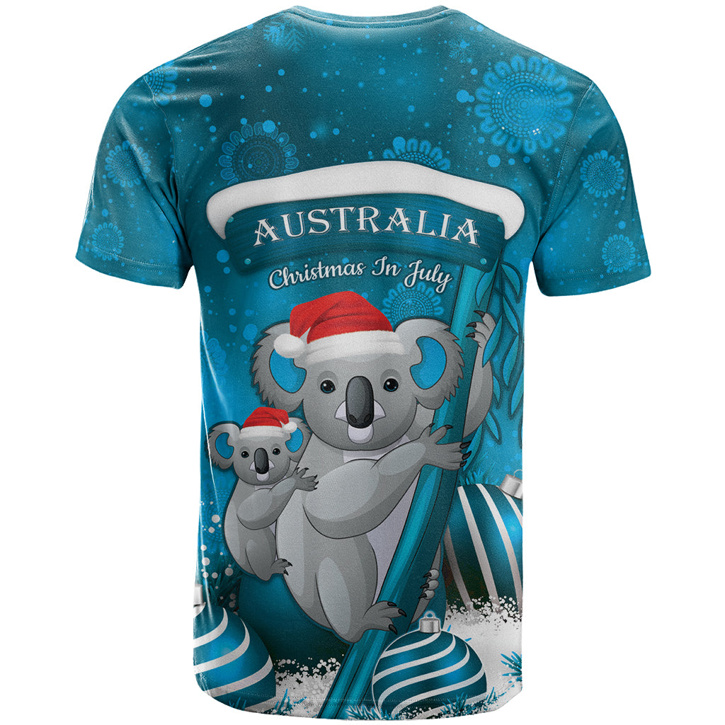 Australia Christmas In July T Shirt Mommy and Baby Koala Santa - Blue - Vibe Hoodie Shop