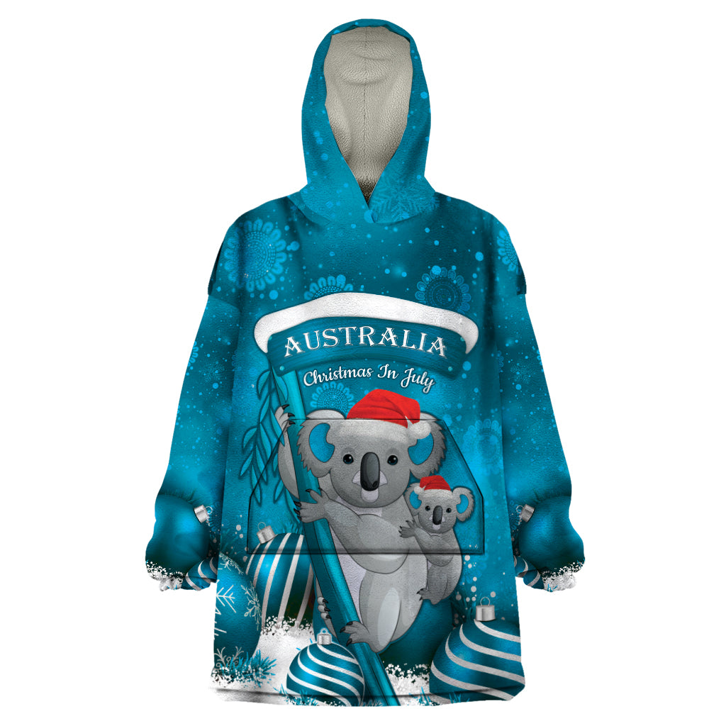 Australia Christmas In July Wearable Blanket Hoodie Mommy and Baby Koala Santa - Blue - Vibe Hoodie Shop