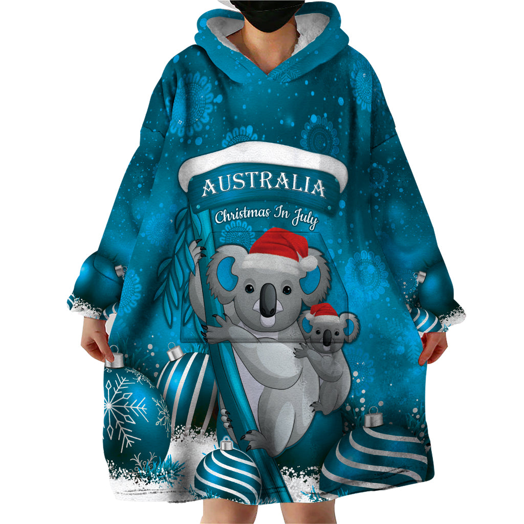 Australia Christmas In July Wearable Blanket Hoodie Mommy and Baby Koala Santa - Blue - Vibe Hoodie Shop