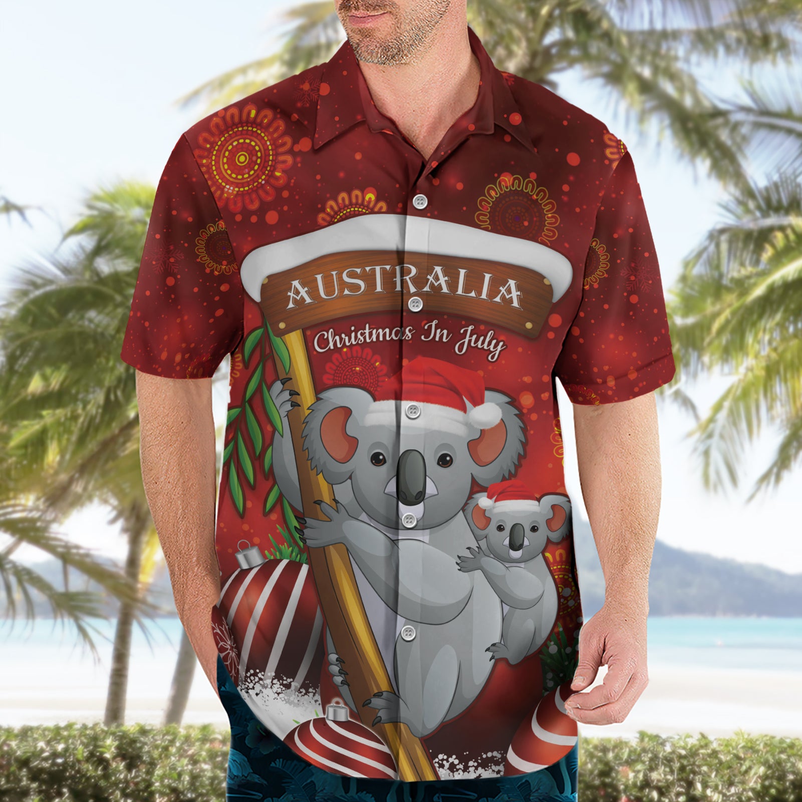 Australia Koala Hawaiian Shirt Christmas In July - Red - Vibe Hoodie Shop