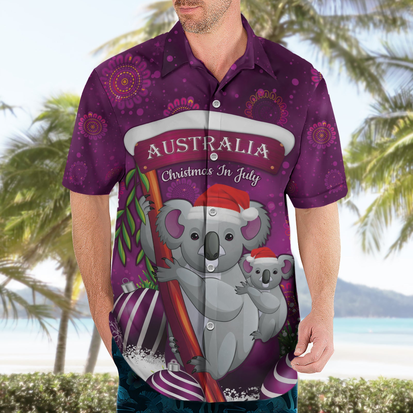 Australia Koala Hawaiian Shirt Christmas In July - Purple - Vibe Hoodie Shop