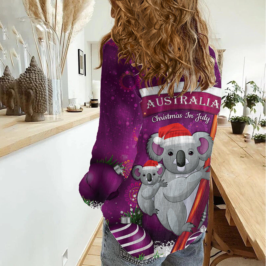 Australia Koala Women Casual Shirt Christmas In July - Purple - Vibe Hoodie Shop