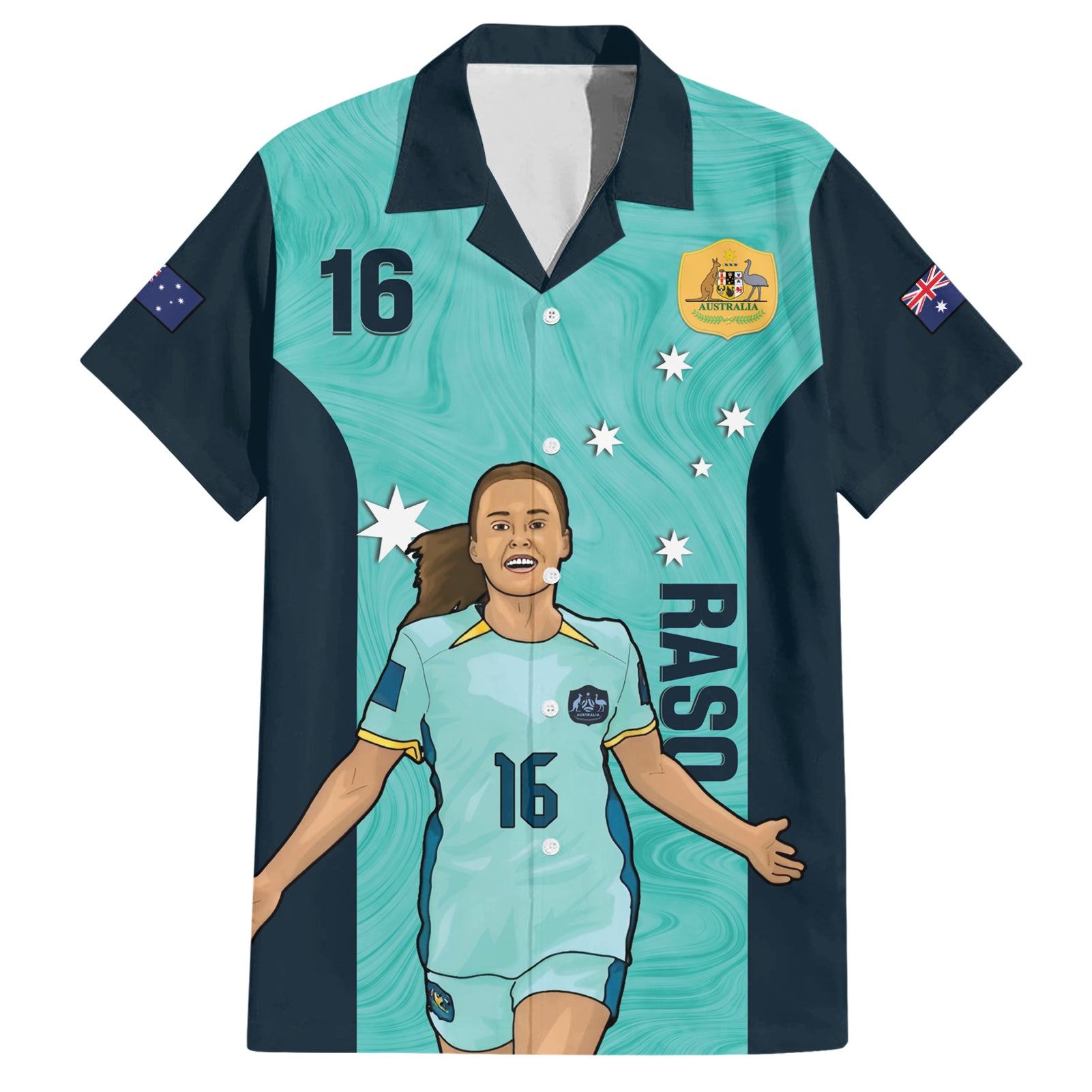 Australia Soccer Hawaiian Shirt Raso Matildas Turquoise Version - Vibe Hoodie Shop