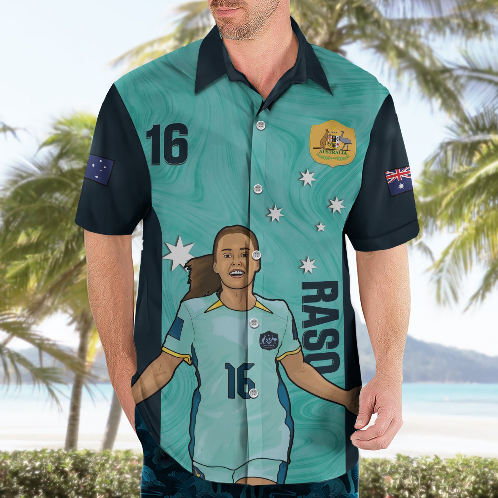 Australia Soccer Hawaiian Shirt Raso Matildas Turquoise Version - Vibe Hoodie Shop