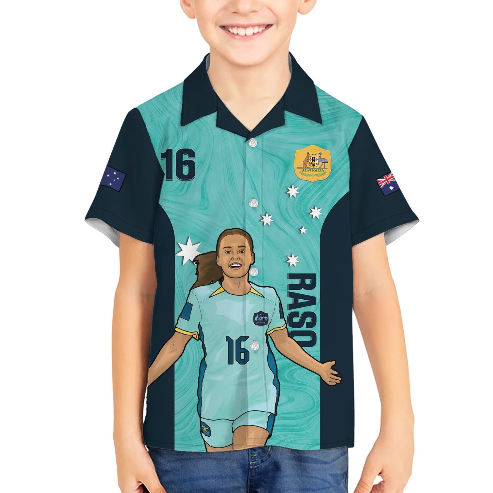 Australia Soccer Hawaiian Shirt Raso Matildas Turquoise Version - Vibe Hoodie Shop