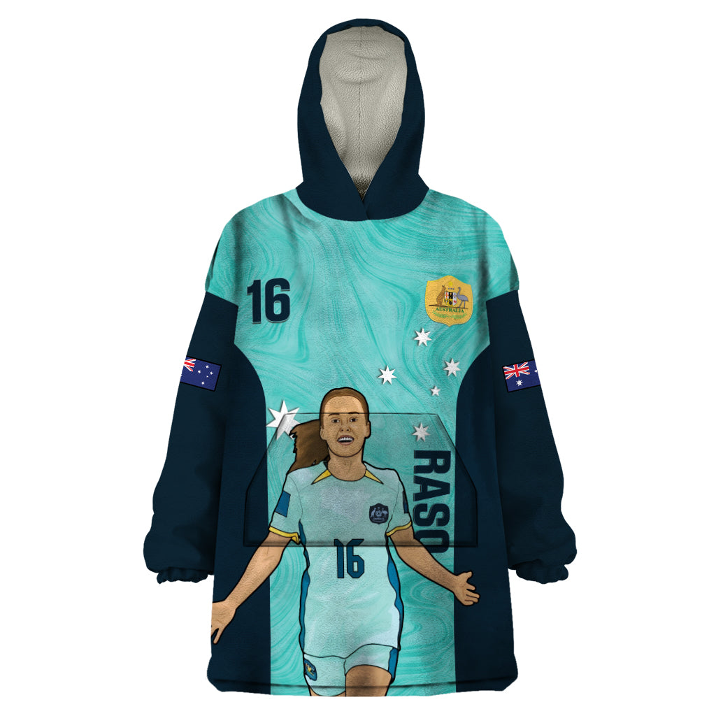 Australia Soccer Wearable Blanket Hoodie Raso Matildas Turquoise Version - Vibe Hoodie Shop