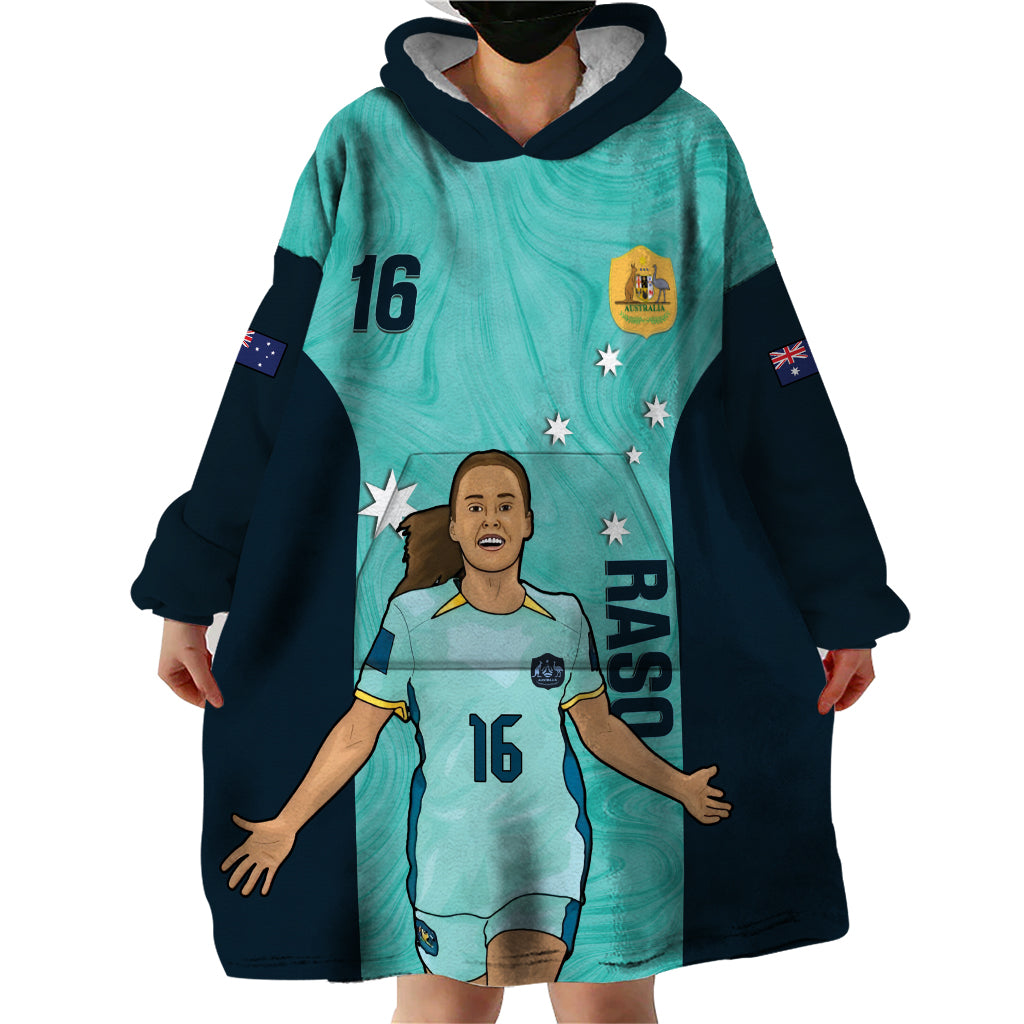 Australia Soccer Wearable Blanket Hoodie Raso Matildas Turquoise Version - Vibe Hoodie Shop