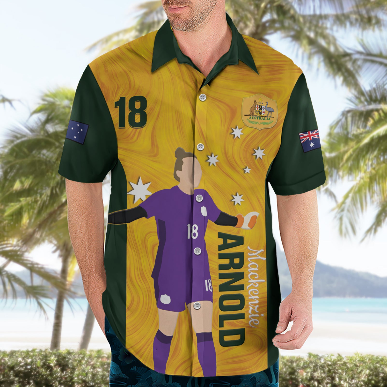 Australia Soccer Hawaiian Shirt Arnold Matildas Gold Version - Vibe Hoodie Shop