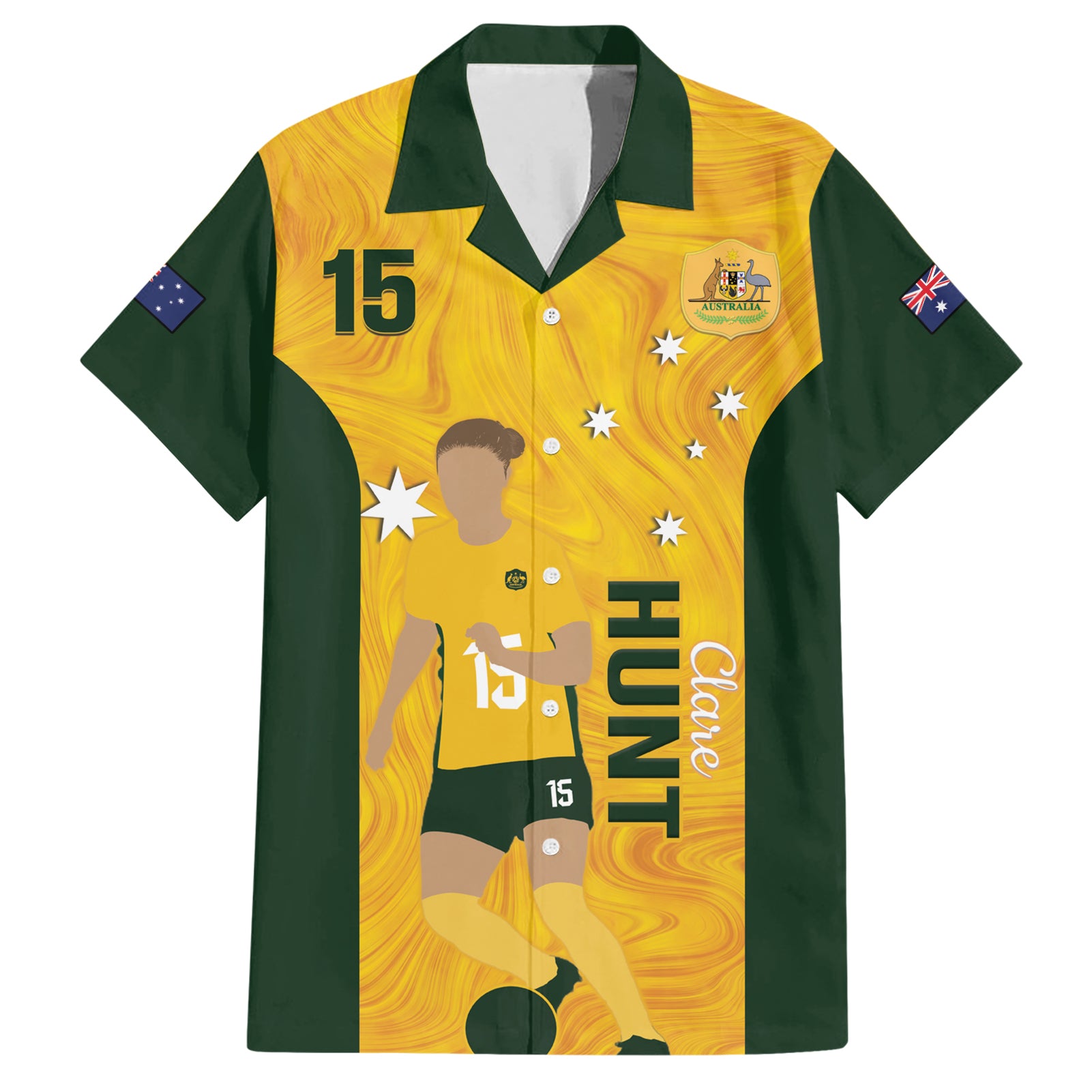 Australia Soccer Hawaiian Shirt Clare Hunt Matildas Gold Version - Vibe Hoodie Shop