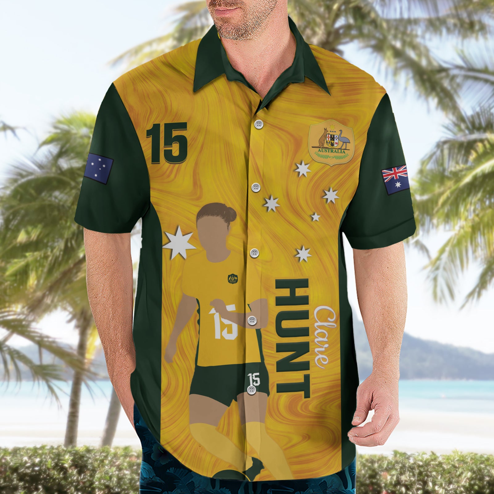 Australia Soccer Hawaiian Shirt Clare Hunt Matildas Gold Version - Vibe Hoodie Shop