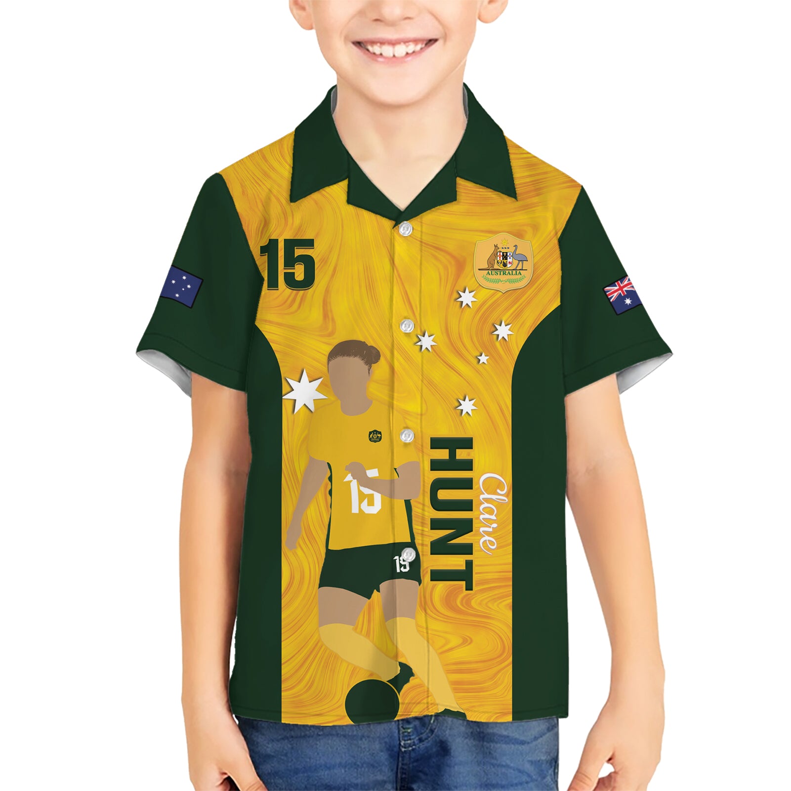 Australia Soccer Hawaiian Shirt Clare Hunt Matildas Gold Version - Vibe Hoodie Shop