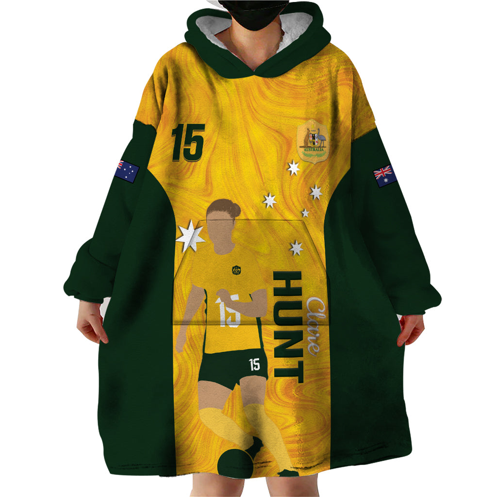 Australia Soccer Wearable Blanket Hoodie Clare Hunt Matildas Gold Version - Vibe Hoodie Shop