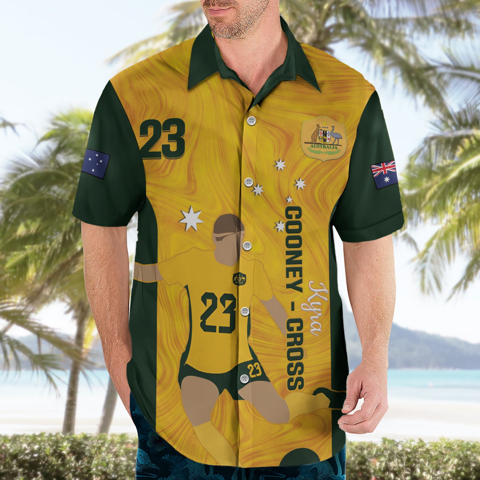 Australia Soccer Hawaiian Shirt Cooney Cross Matildas Gold Version - Vibe Hoodie Shop