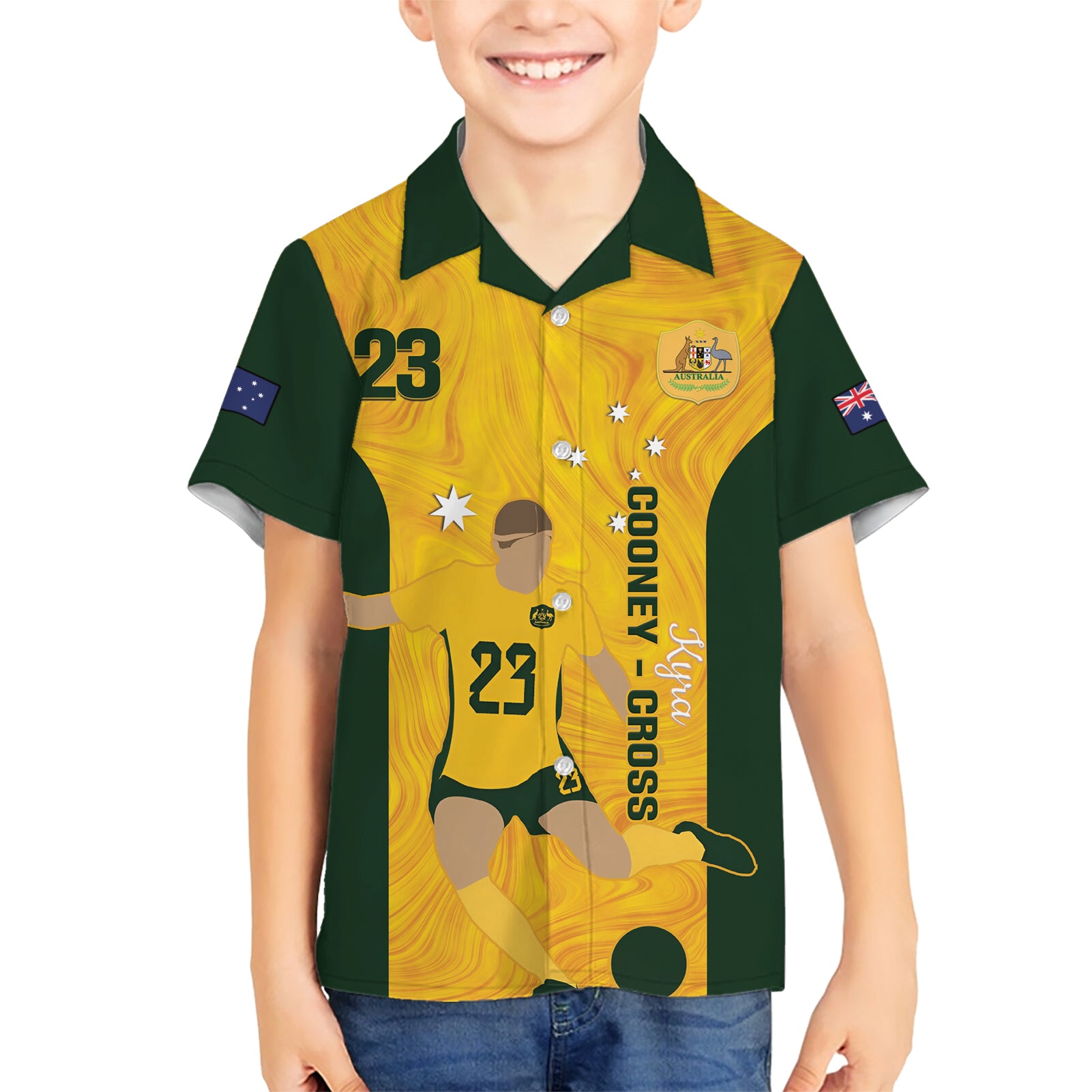 Australia Soccer Hawaiian Shirt Cooney Cross Matildas Gold Version - Vibe Hoodie Shop