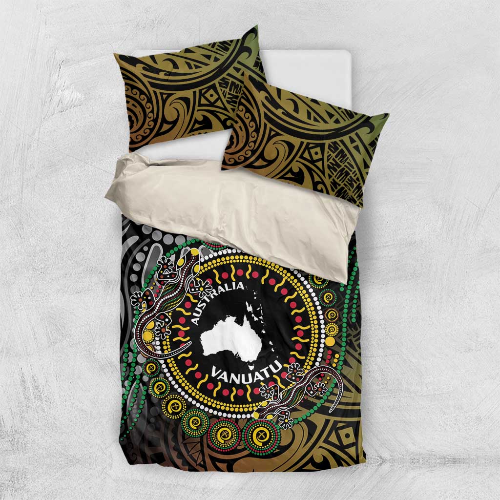 Personalised Australia And Vanuatu Bedding Set Aboriginal Lizard Polynesia Ni-Van Pig Tusk - Vibe Hoodie Shop