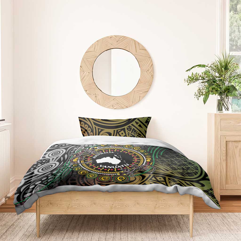 Personalised Australia And Vanuatu Bedding Set Aboriginal Lizard Polynesia Ni-Van Pig Tusk - Vibe Hoodie Shop