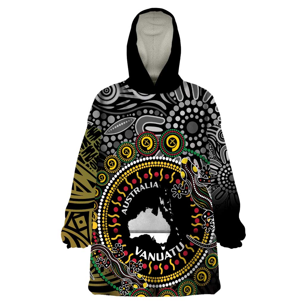 Personalised Australia And Vanuatu Wearable Blanket Hoodie Aboriginal Lizard Polynesia Ni-Van Pig Tusk - Vibe Hoodie Shop