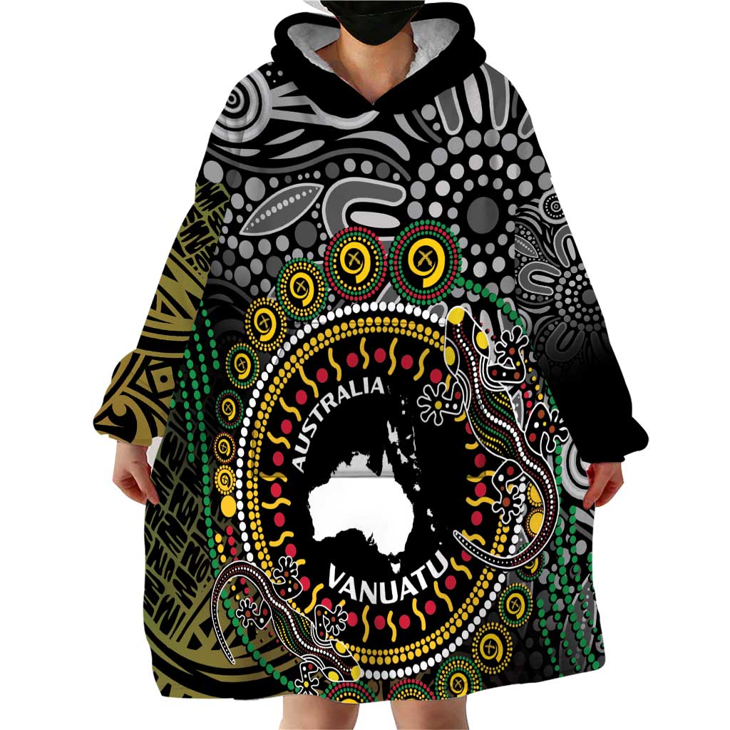 Personalised Australia And Vanuatu Wearable Blanket Hoodie Aboriginal Lizard Polynesia Ni-Van Pig Tusk - Vibe Hoodie Shop