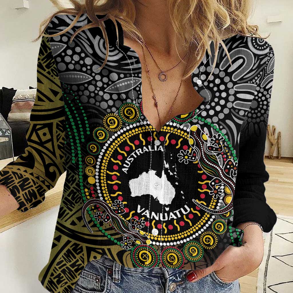 Personalised Australia And Vanuatu Women Casual Shirt Aboriginal Lizard Polynesia Ni-Van Pig Tusk - Vibe Hoodie Shop