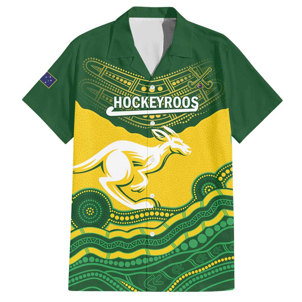 Custom Australia Hockeyroos Hawaiian Shirt Aussie Kangaroo Indigenous Art - Vibe Hoodie Shop