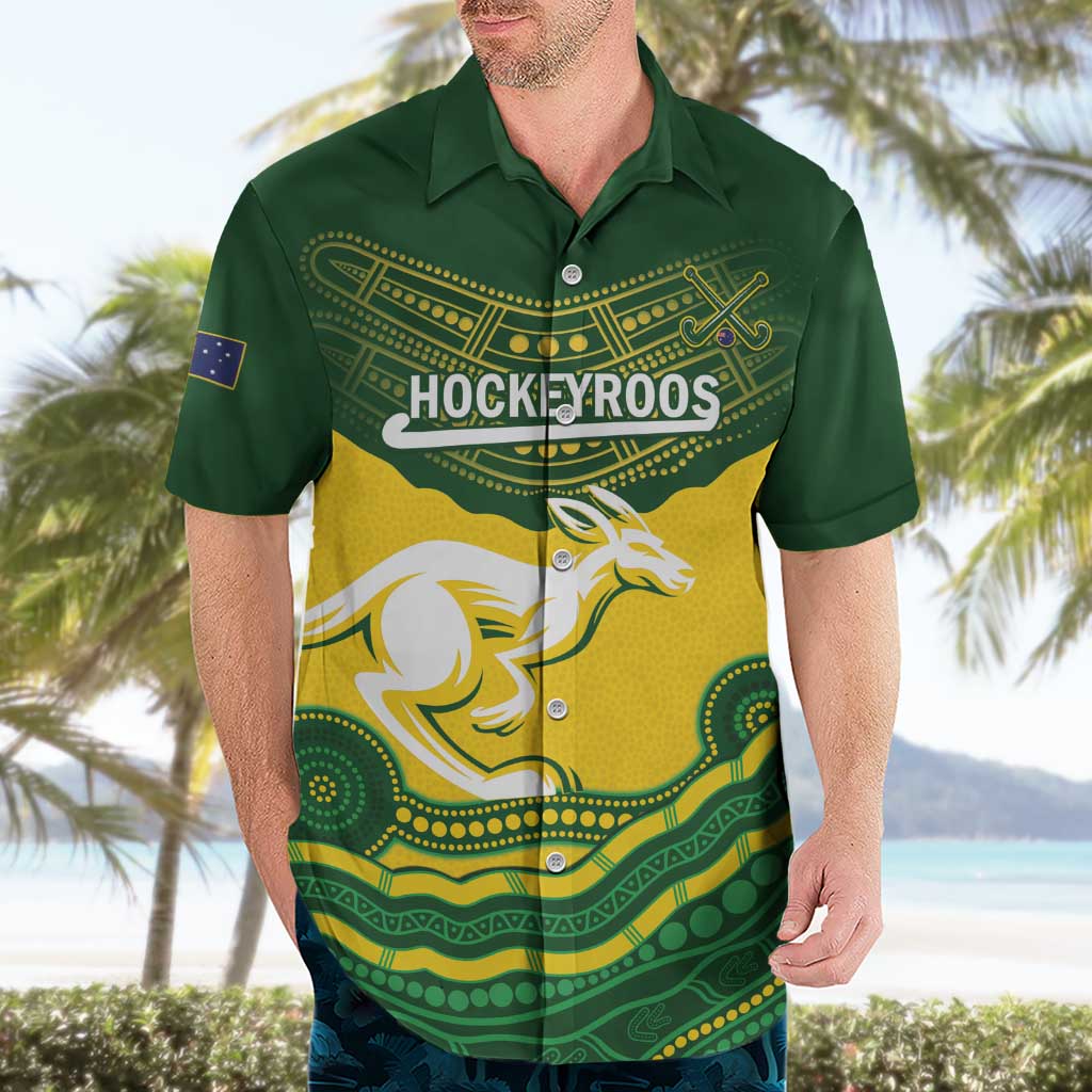 Custom Australia Hockeyroos Hawaiian Shirt Aussie Kangaroo Indigenous Art - Vibe Hoodie Shop