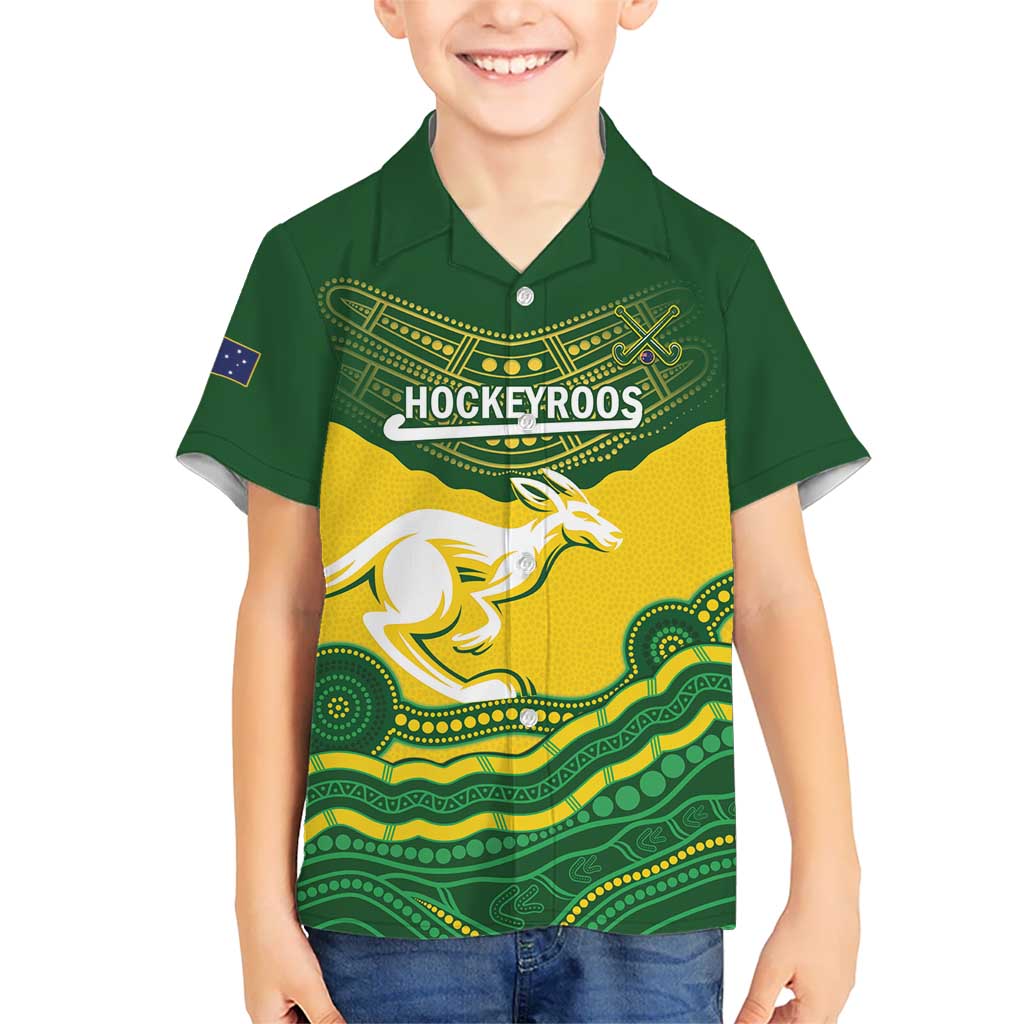 Custom Australia Hockeyroos Hawaiian Shirt Aussie Kangaroo Indigenous Art - Vibe Hoodie Shop