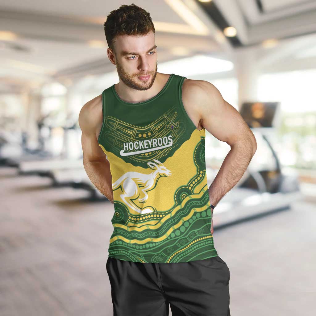 Custom Australia Hockeyroos Men Tank Top Aussie Kangaroo Indigenous Art - Vibe Hoodie Shop