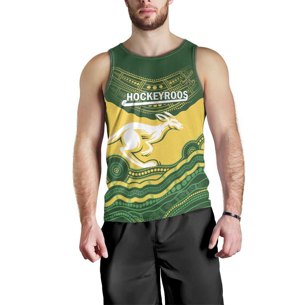 Custom Australia Hockeyroos Men Tank Top Aussie Kangaroo Indigenous Art - Vibe Hoodie Shop