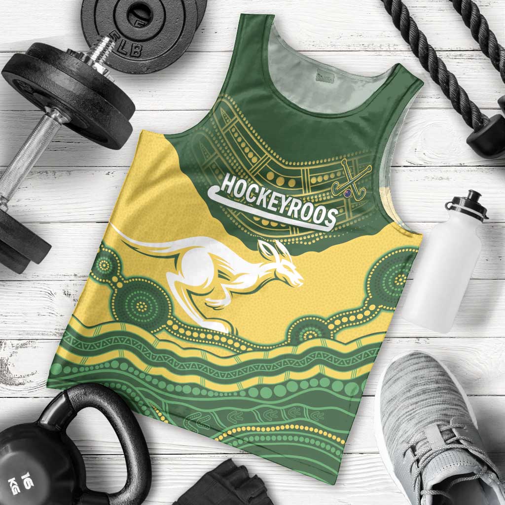 Custom Australia Hockeyroos Men Tank Top Aussie Kangaroo Indigenous Art - Vibe Hoodie Shop