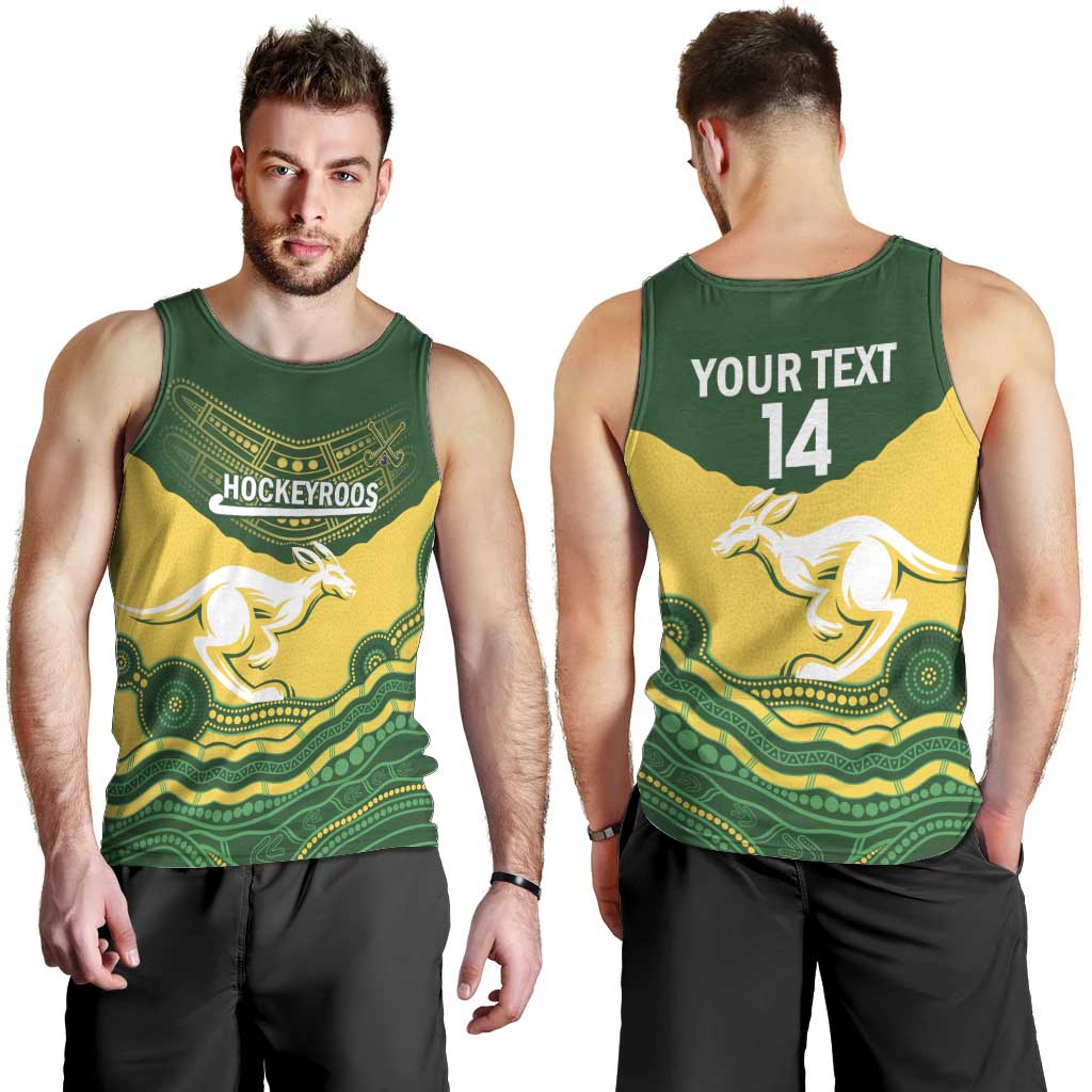 Custom Australia Hockeyroos Men Tank Top Aussie Kangaroo Indigenous Art - Vibe Hoodie Shop