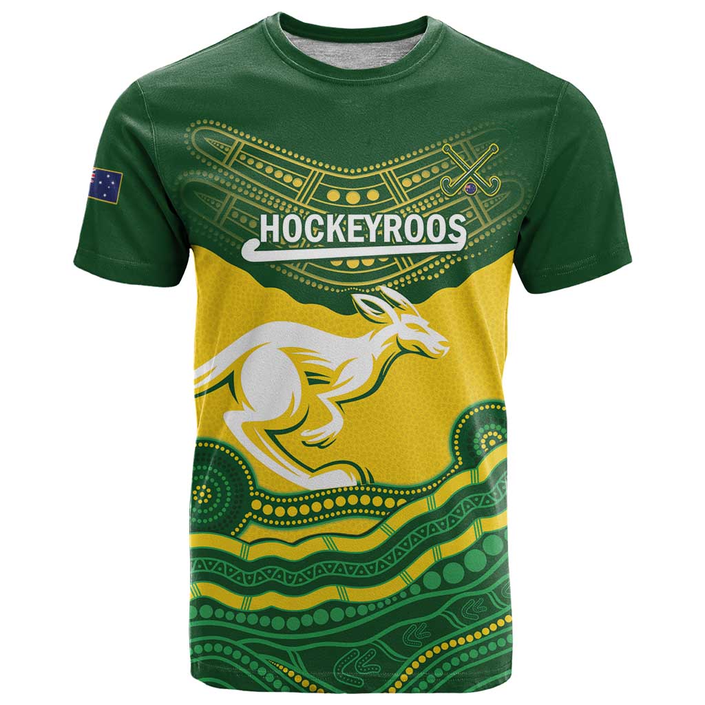 Custom Australia Hockeyroos T Shirt Aussie Kangaroo Indigenous Art - Vibe Hoodie Shop