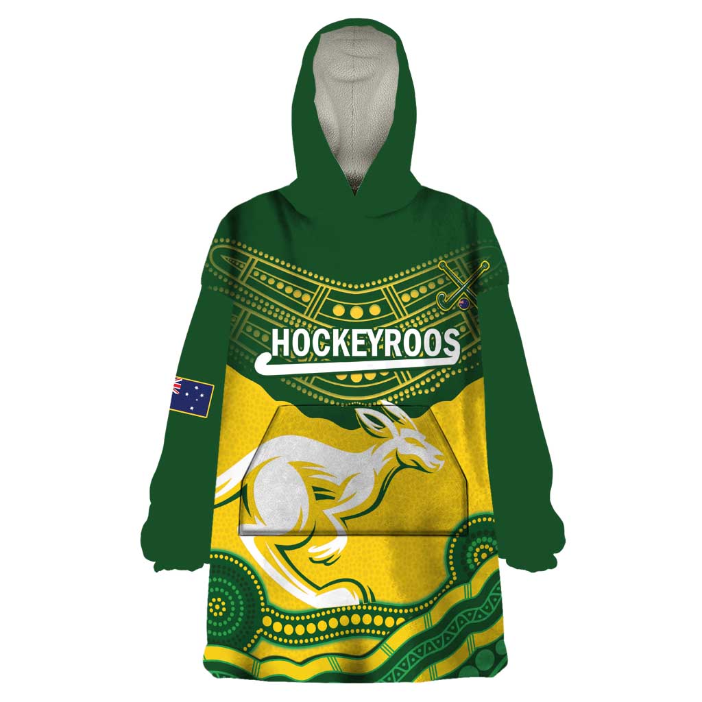 Custom Australia Hockeyroos Wearable Blanket Hoodie Aussie Kangaroo Indigenous Art - Vibe Hoodie Shop