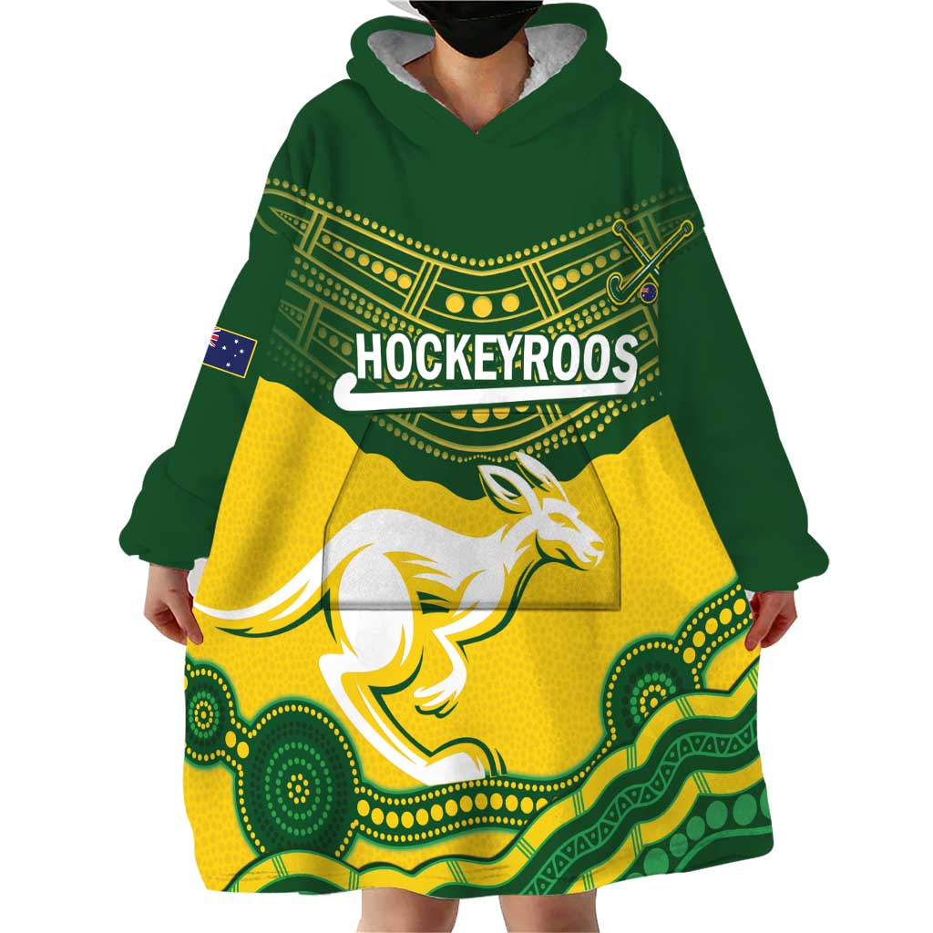 Custom Australia Hockeyroos Wearable Blanket Hoodie Aussie Kangaroo Indigenous Art - Vibe Hoodie Shop