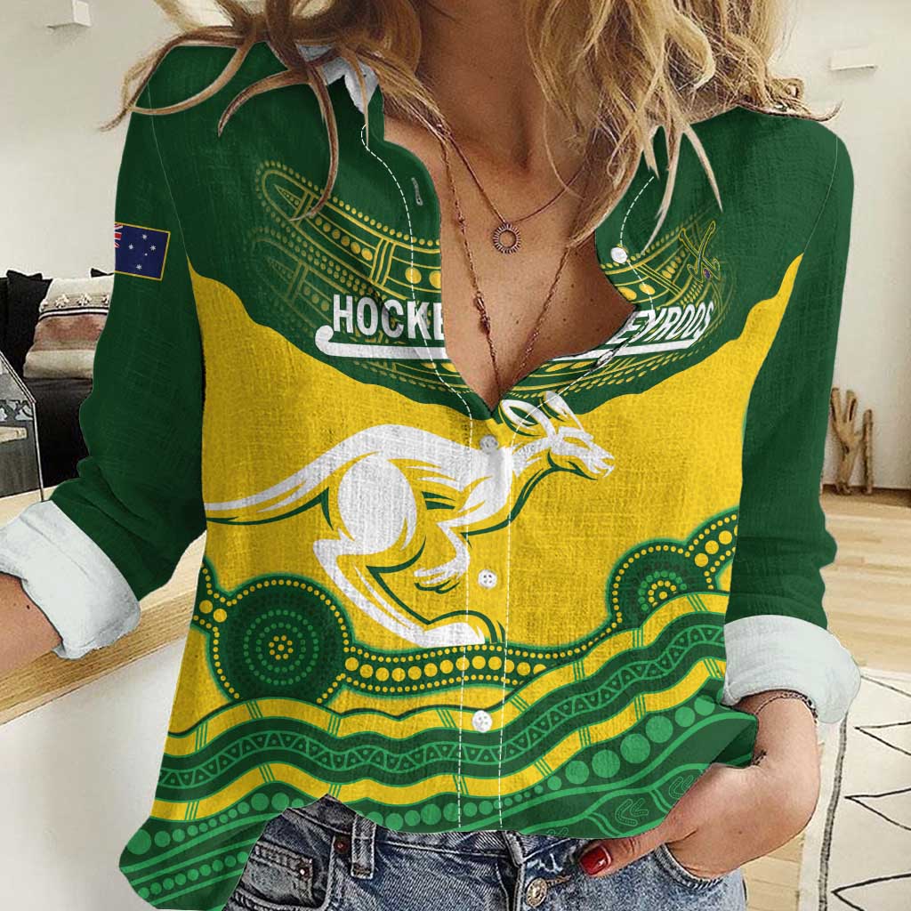 Custom Australia Hockeyroos Women Casual Shirt Aussie Kangaroo Indigenous Art - Vibe Hoodie Shop